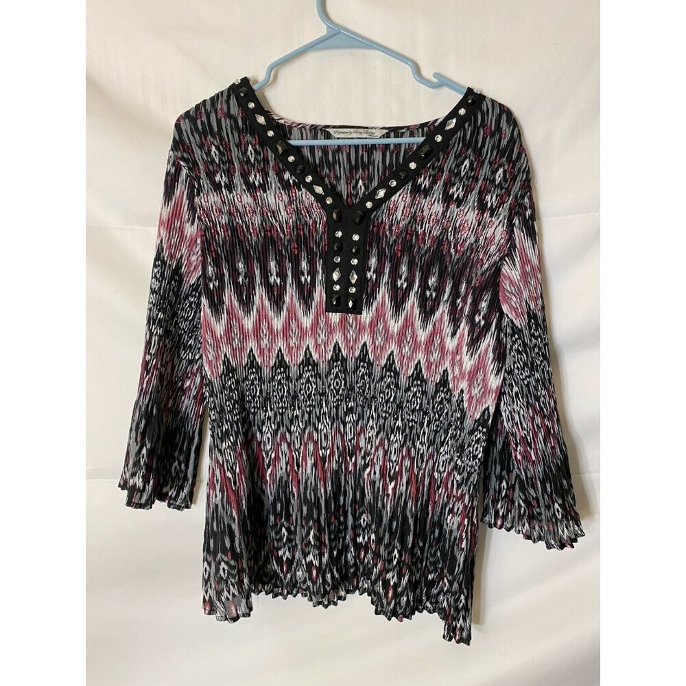 LARRY LEVINE WOMAN WOMENS SHIRT TOP BLOUSE SPARKLES VNECK LARGE TUNIC